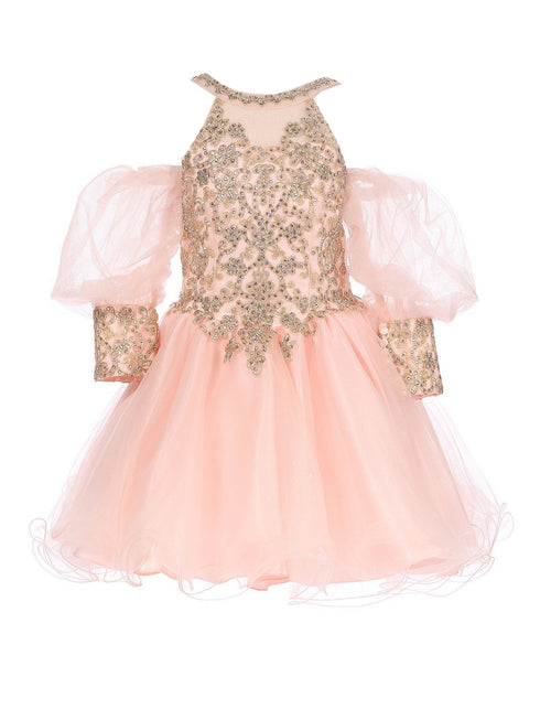 Girls Blush Gold Lace Glitter Tulle Flower Girl Party Dress 2-16 - SophiasStyle.com front